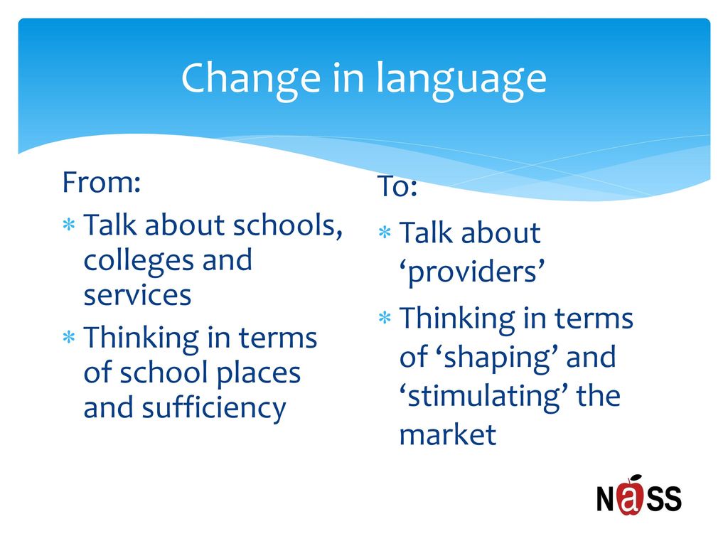 Change in language From: Talk about schools, colleges and services