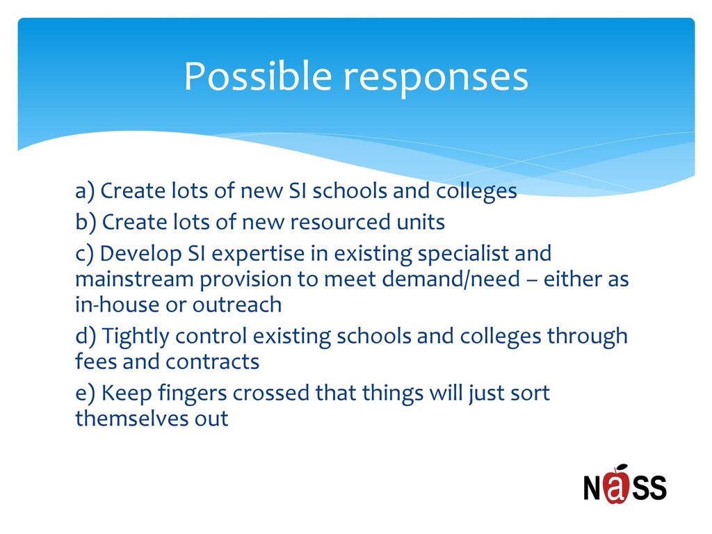 Possible responses a) Create lots of new SI schools and colleges