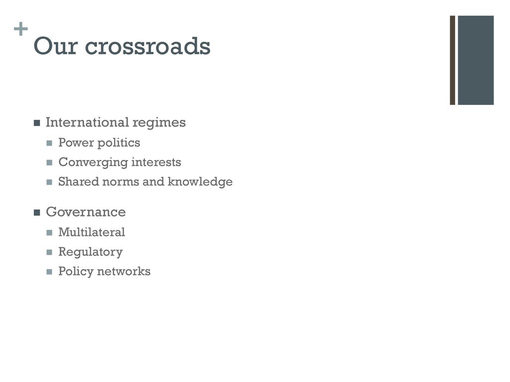 Our crossroads International regimes Governance Power politics