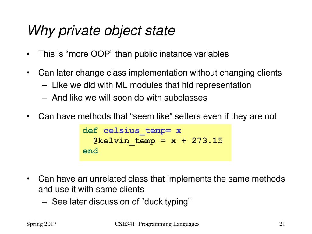 CSE341: Programming Languages Lecture 19 Introduction to Ruby and OOP ...