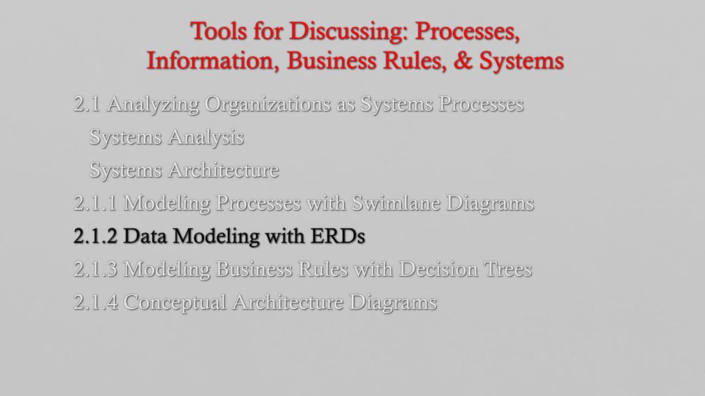Tools for Discussing: Processes, Information, Business Rules, & Systems