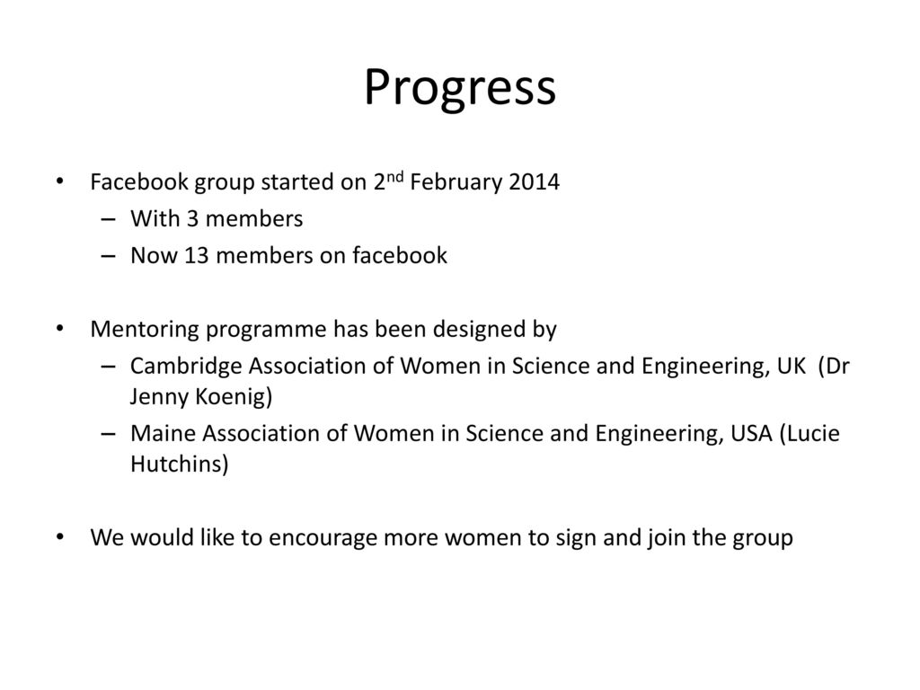 Progress Facebook group started on 2nd February 2014 With 3 members