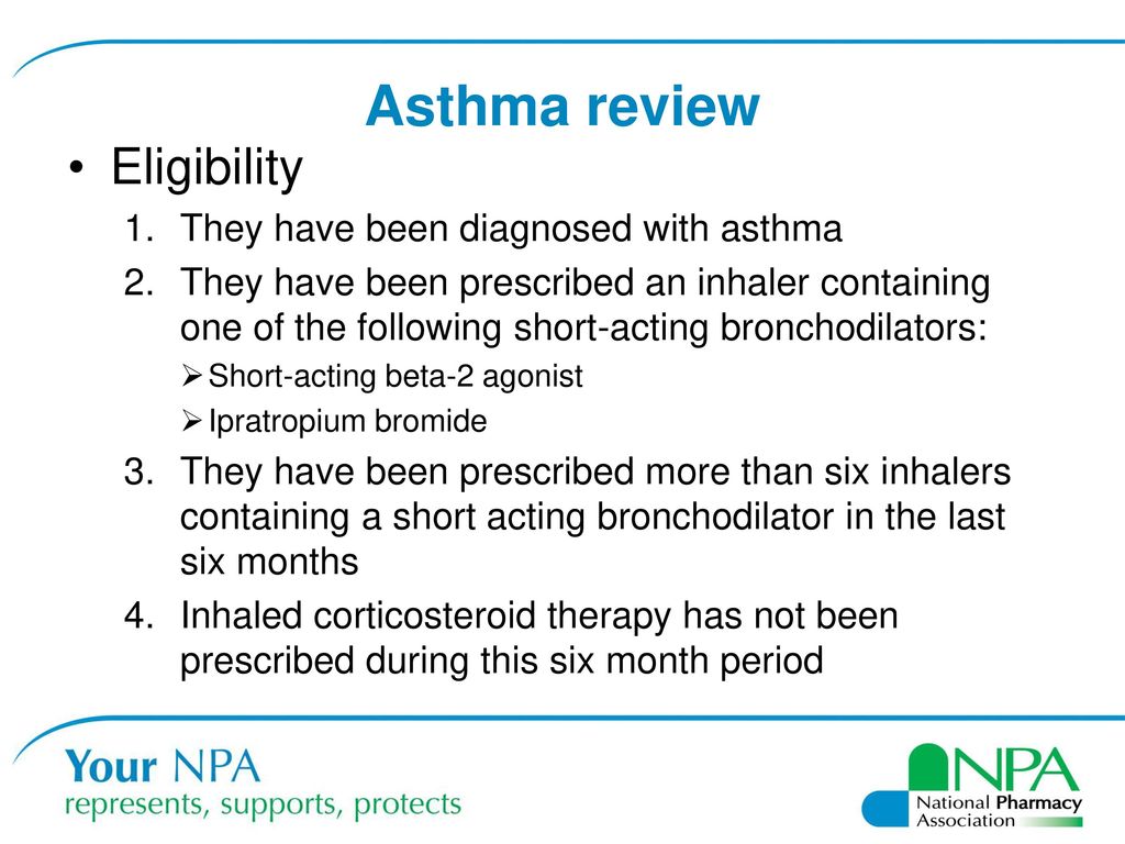 Asthma review Eligibility They have been diagnosed with asthma