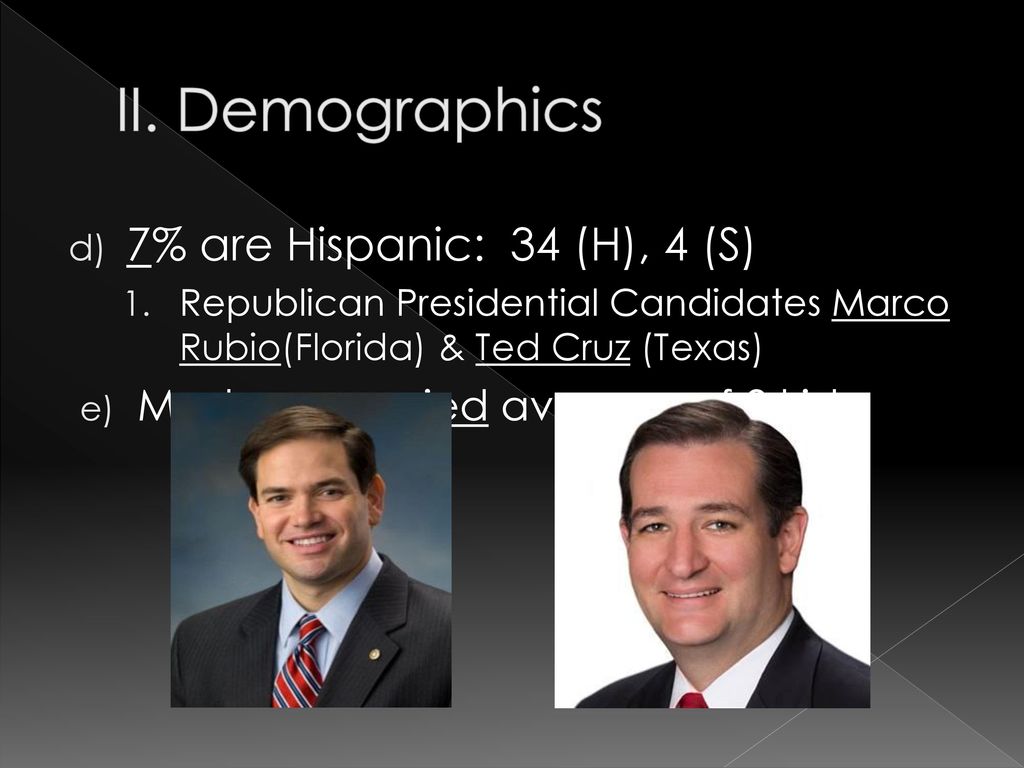 II. Demographics 7% are Hispanic: 34 (H), 4 (S)