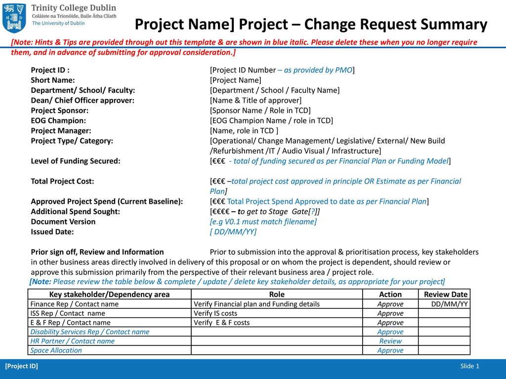 Sample Change Request Form Project Management