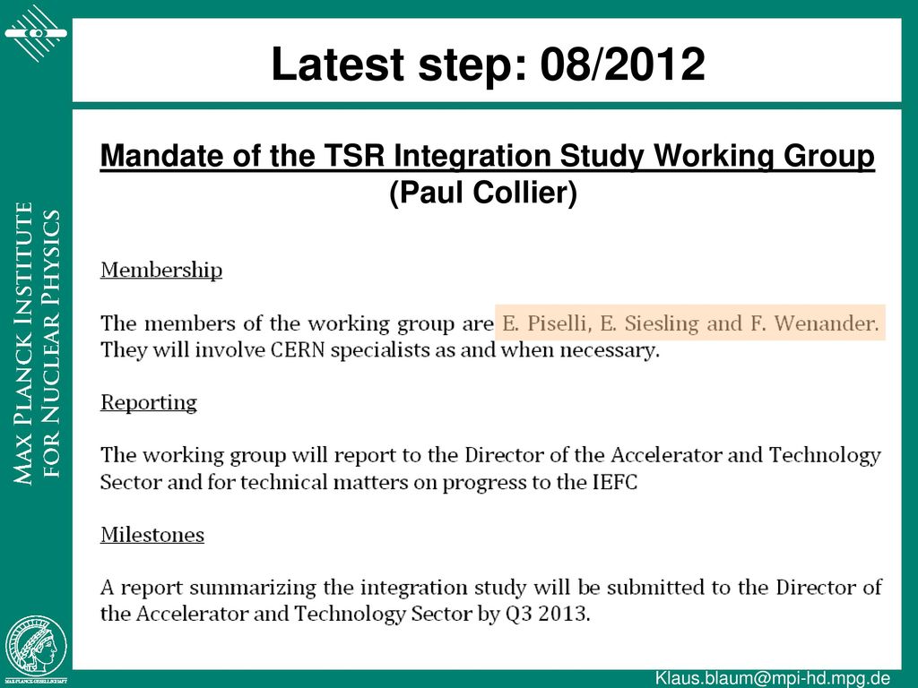 Mandate of the TSR Integration Study Working Group