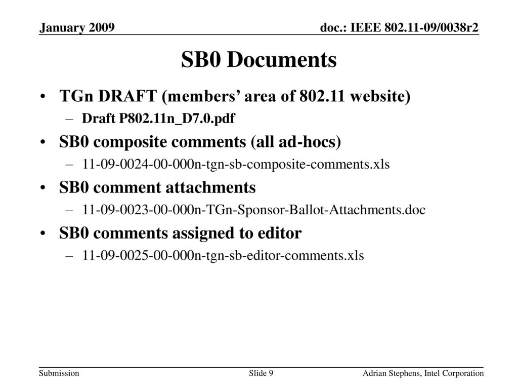 SB0 Documents TGn DRAFT (members’ area of website)
