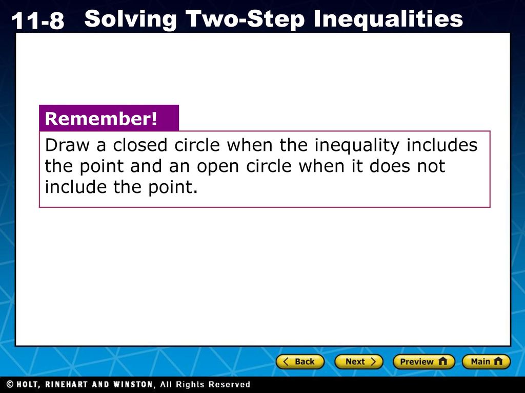 Draw a closed circle when the inequality includes the point and an open circle when it does not include the point.