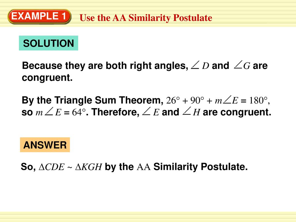 Example 1 Use The Aa Similarity Postulate Ppt Download 5419