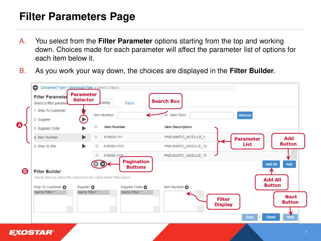 Filter Parameters Page