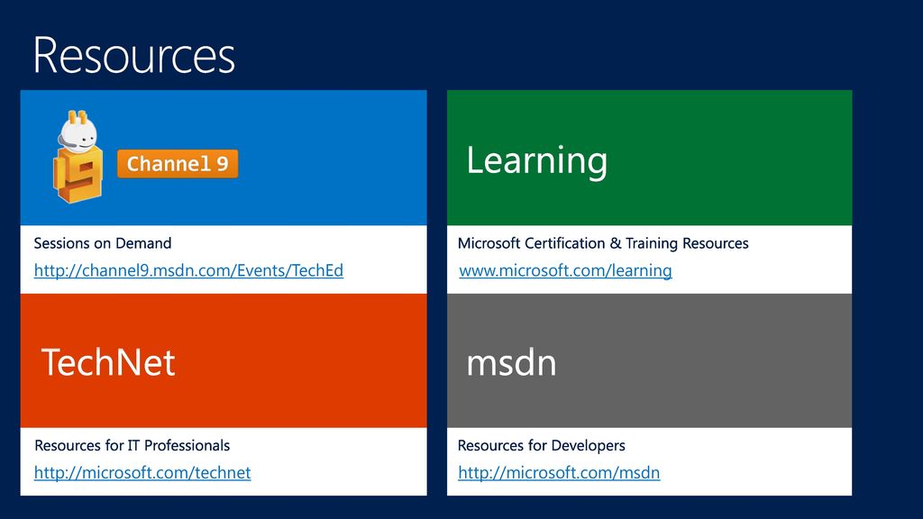 Resources Learning TechNet msdn