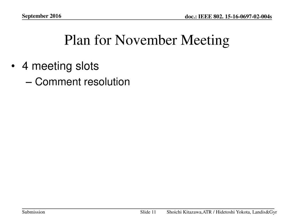 Plan for November Meeting