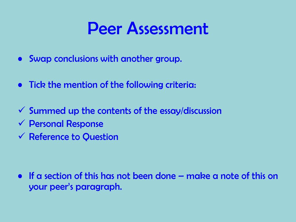 Peer Assessment Swap conclusions with another group.