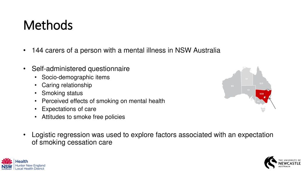 Methods 144 carers of a person with a mental illness in NSW Australia