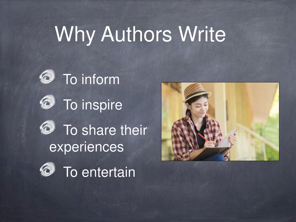 Why Authors Write To inform To inspire To share their experiences