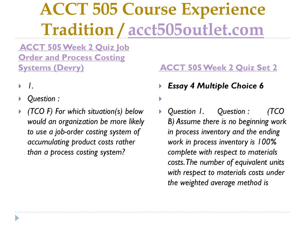 ACCT 505 Course Experience Tradition / Acct505outlet.com - Ppt Download