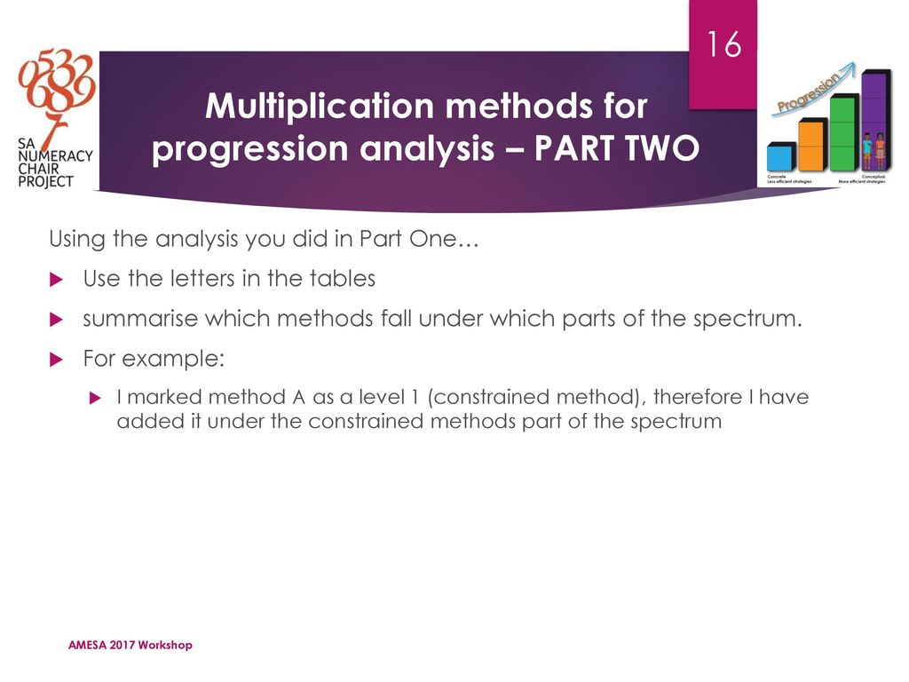 Multiplication methods for progression analysis – PART TWO