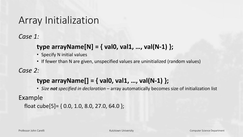 Arrays an array is a grouping of elements of the same type that share a