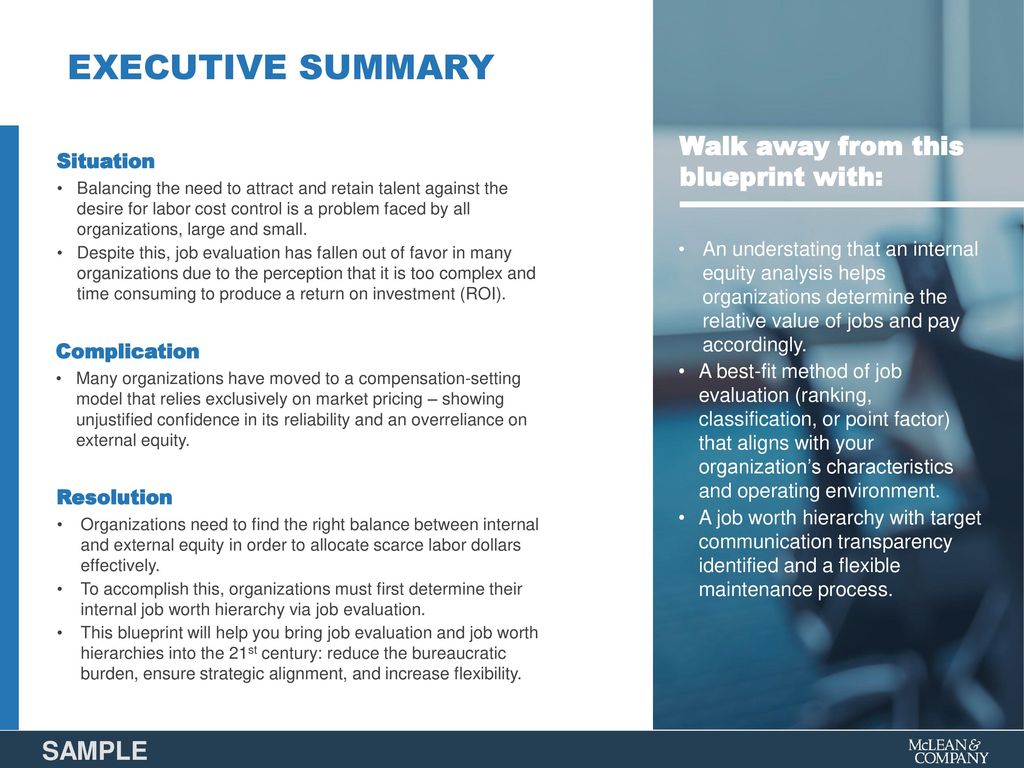 EXECUTIVE SUMMARY Walk away from this blueprint with: SAMPLE Situation