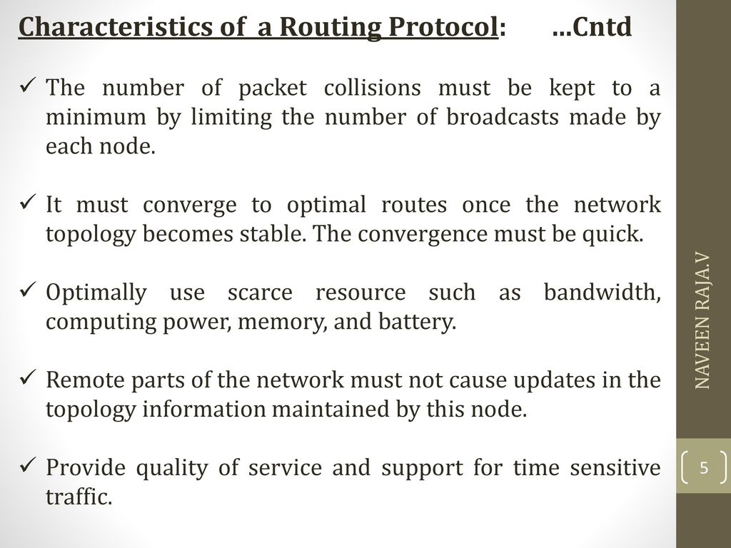 Characteristics of a Routing Protocol: …Cntd
