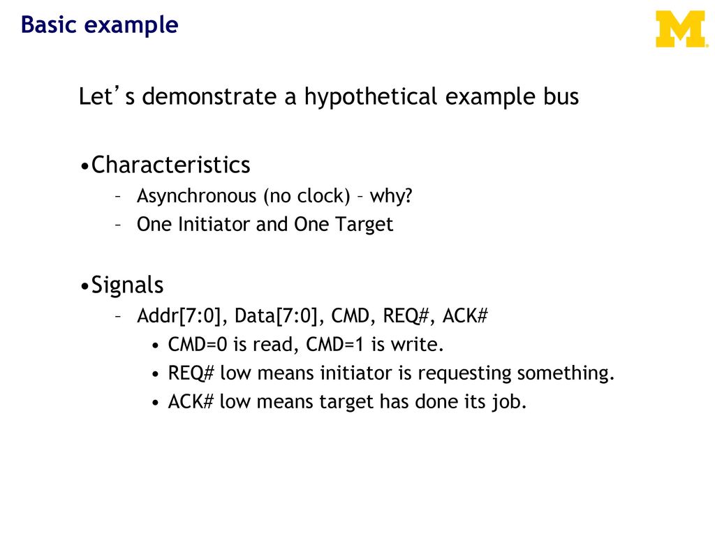 Let’s demonstrate a hypothetical example bus Characteristics