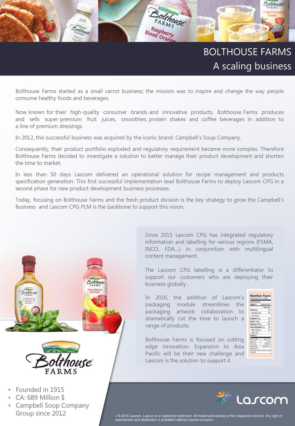 BOLTHOUSE FARMS A scaling business Founded in 1915 CA 689 Million ppt download