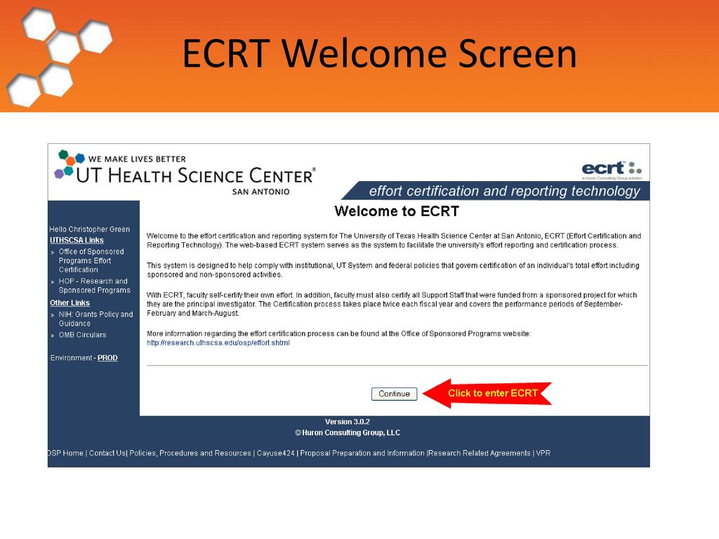 ECRT Welcome Screen Click here to enter ECRT