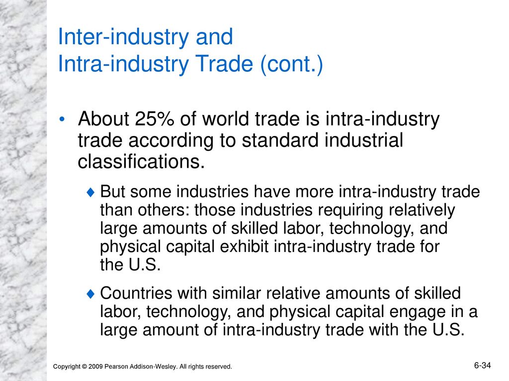 Inter-industry and Intra-industry Trade (cont.)