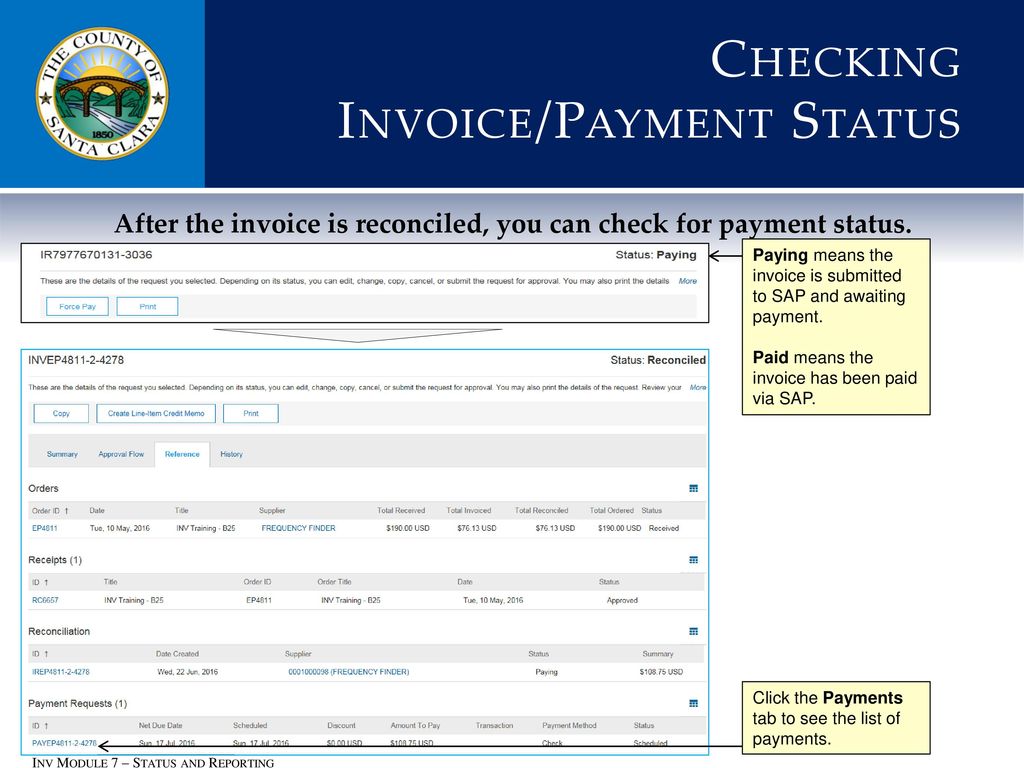 Checking Invoice/Payment Status