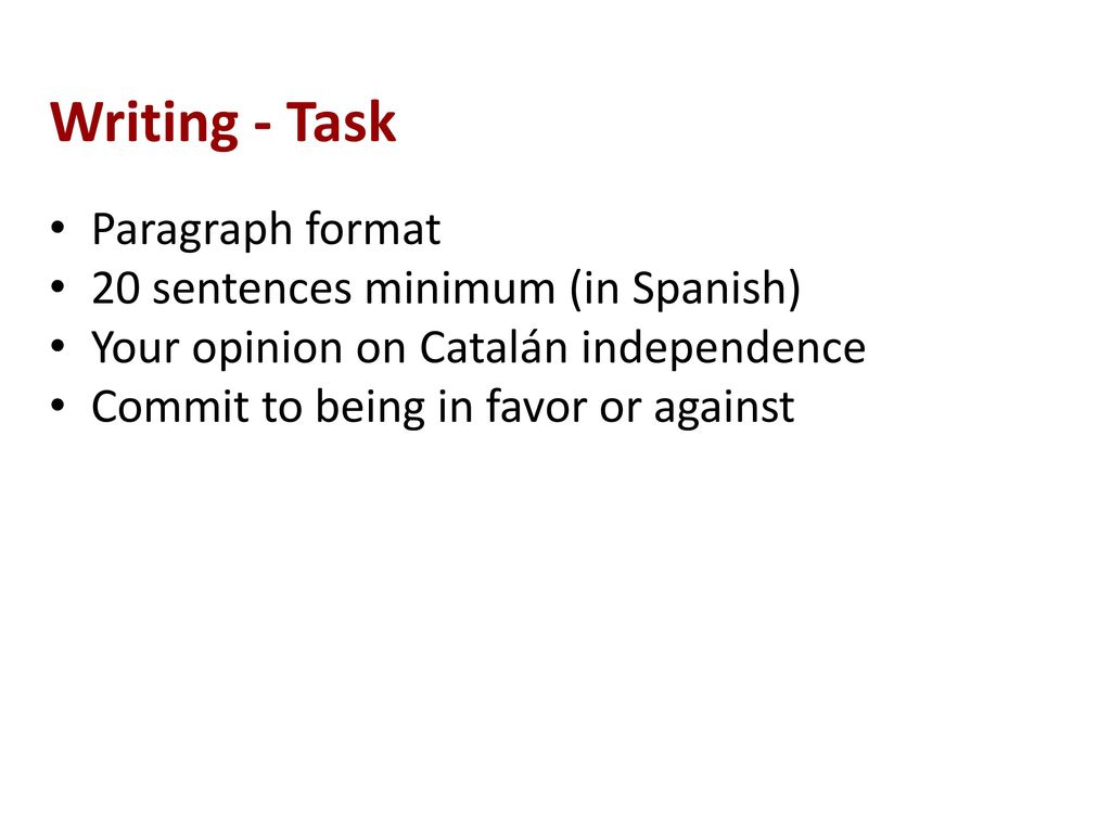 Writing - Task Paragraph format 20 sentences minimum (in Spanish)