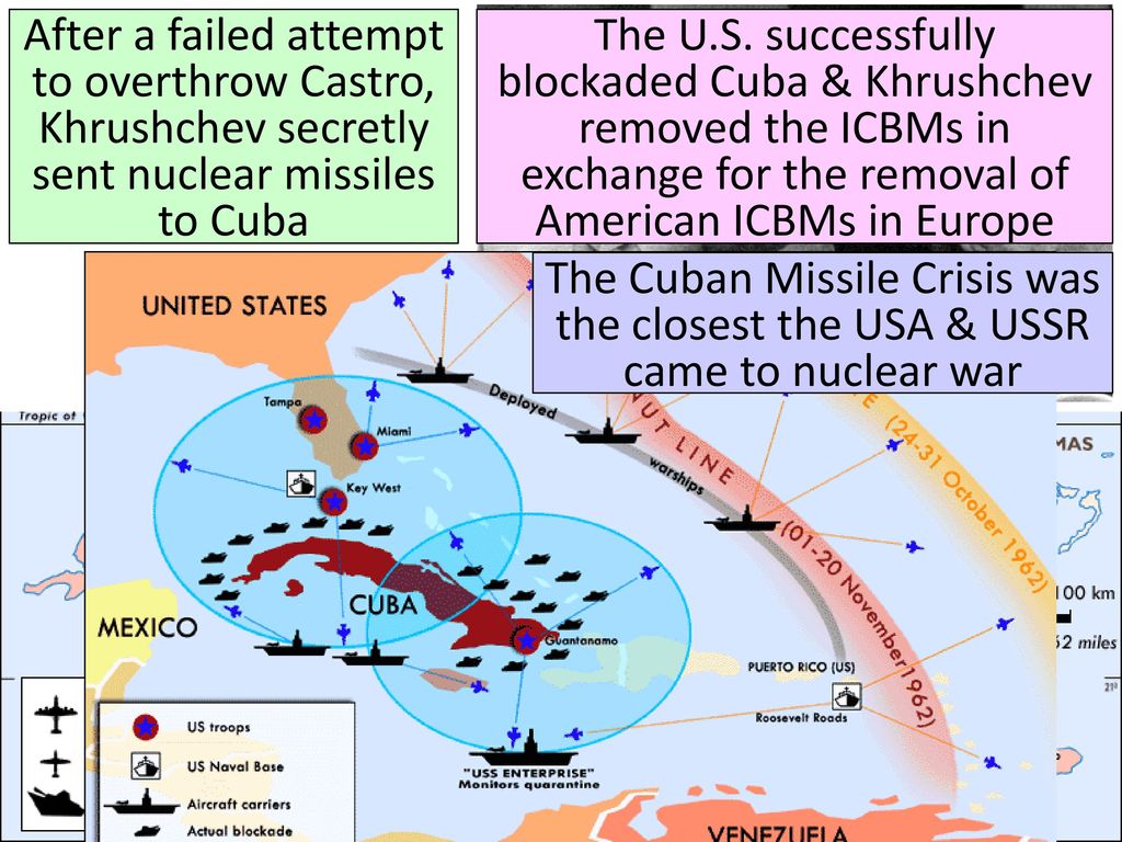 After a failed attempt to overthrow Castro, Khrushchev secretly sent nuclear missiles to Cuba
