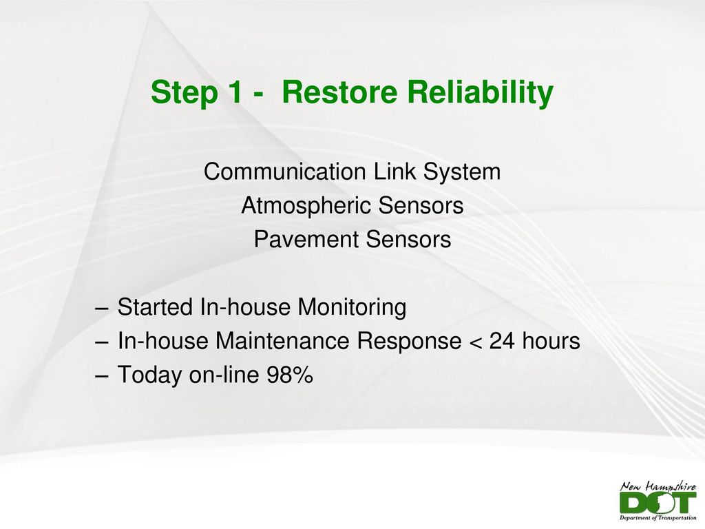 Step 1 - Restore Reliability