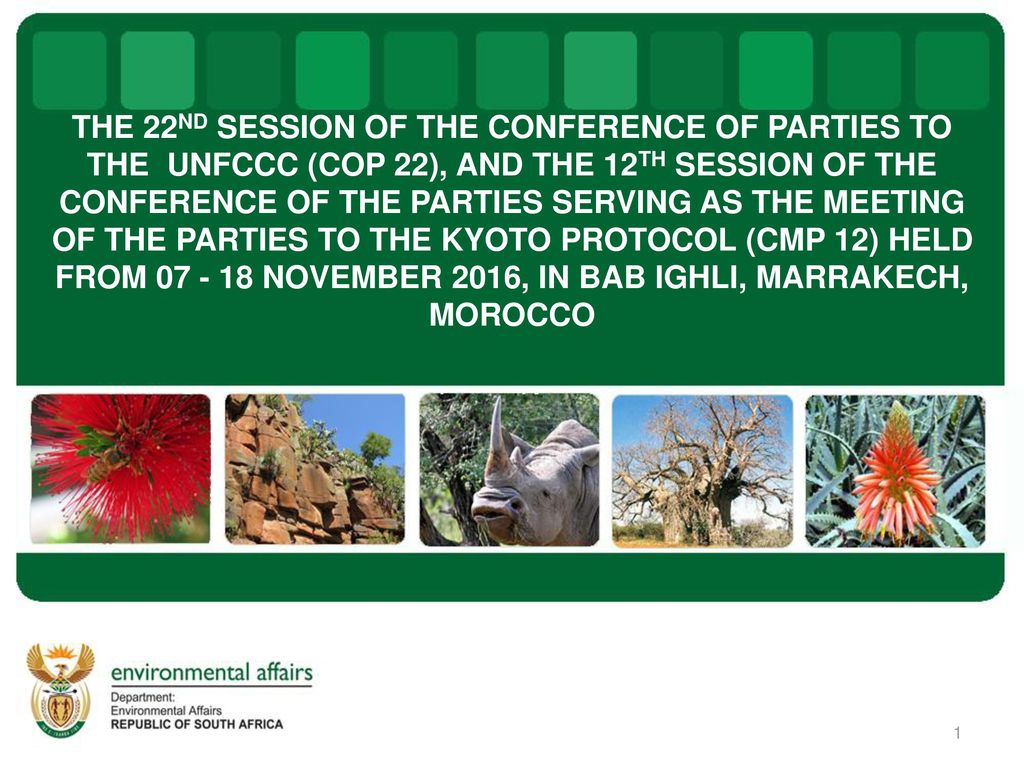 THE 22ND SESSION OF THE CONFERENCE OF PARTIES TO THE UNFCCC (COP 22), AND THE 12TH SESSION OF THE CONFERENCE OF THE PARTIES SERVING AS THE MEETING OF THE PARTIES TO THE KYOTO PROTOCOL (CMP 12) HELD FROM NOVEMBER 2016, IN BAB IGHLI, MARRAKECH, MOROCCO