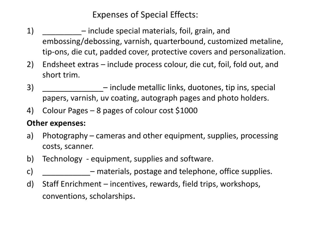 Expenses of Special Effects:
