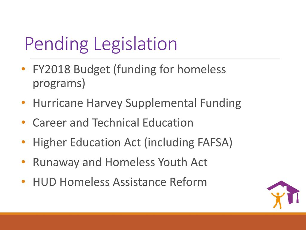 Pending Legislation FY2018 Budget (funding for homeless programs)