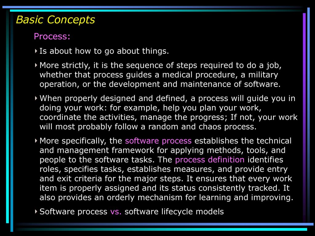 Basic Concepts Process: Is about how to go about things.