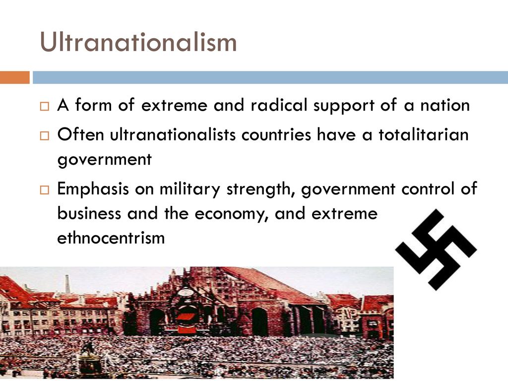 Ultranationalism A form of extreme and radical support of a nation