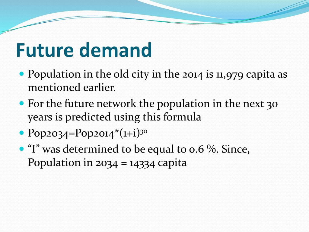 Future demand Population in the old city in the 2014 is 11,979 capita as mentioned earlier.