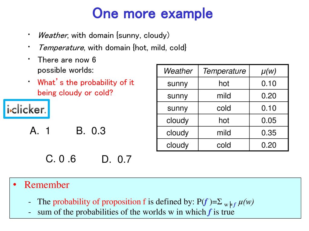Finish Logics… Reasoning under Uncertainty: Intro to Probability - ppt ...