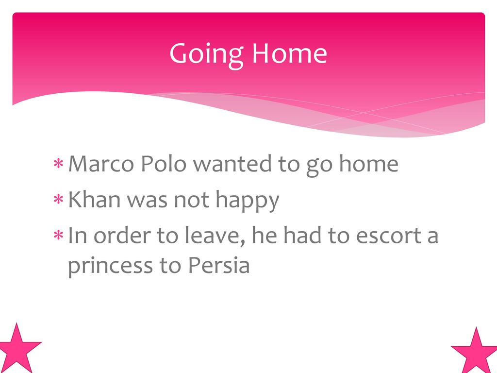 Going Home Marco Polo wanted to go home Khan was not happy