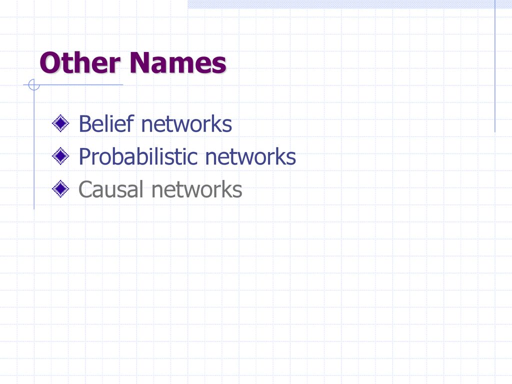Other Names Belief networks Probabilistic networks Causal networks