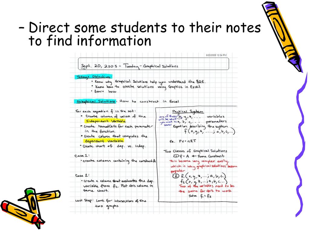 Direct some students to their notes to find information