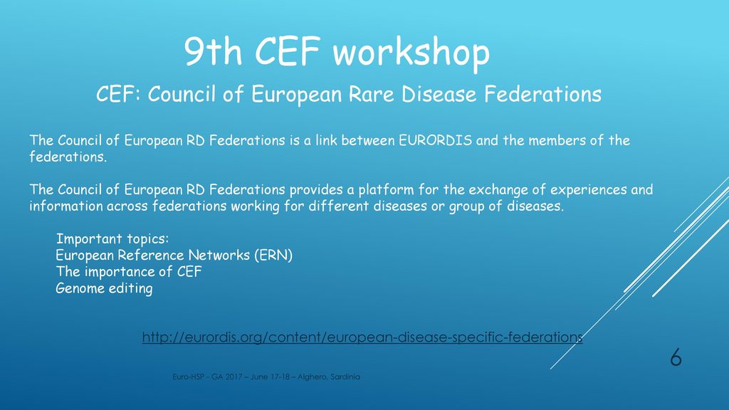 9th CEF workshop CEF: Council of European Rare Disease Federations
