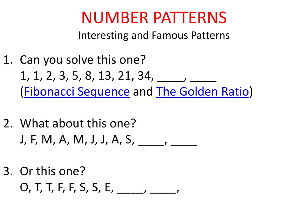 Number Patterns What Are The Next 2 Numbers In Each Pattern Ppt Download