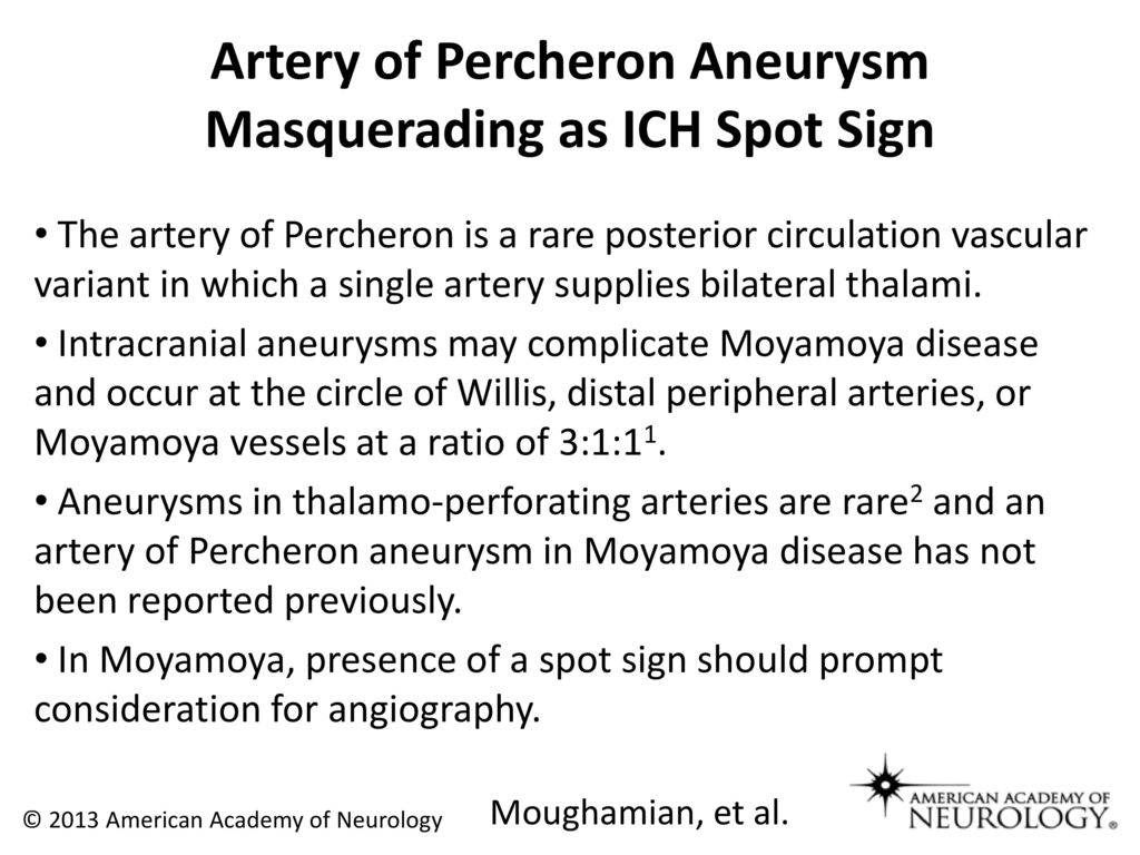 Artery of Percheron Aneurysm Masquerading as ICH Spot Sign