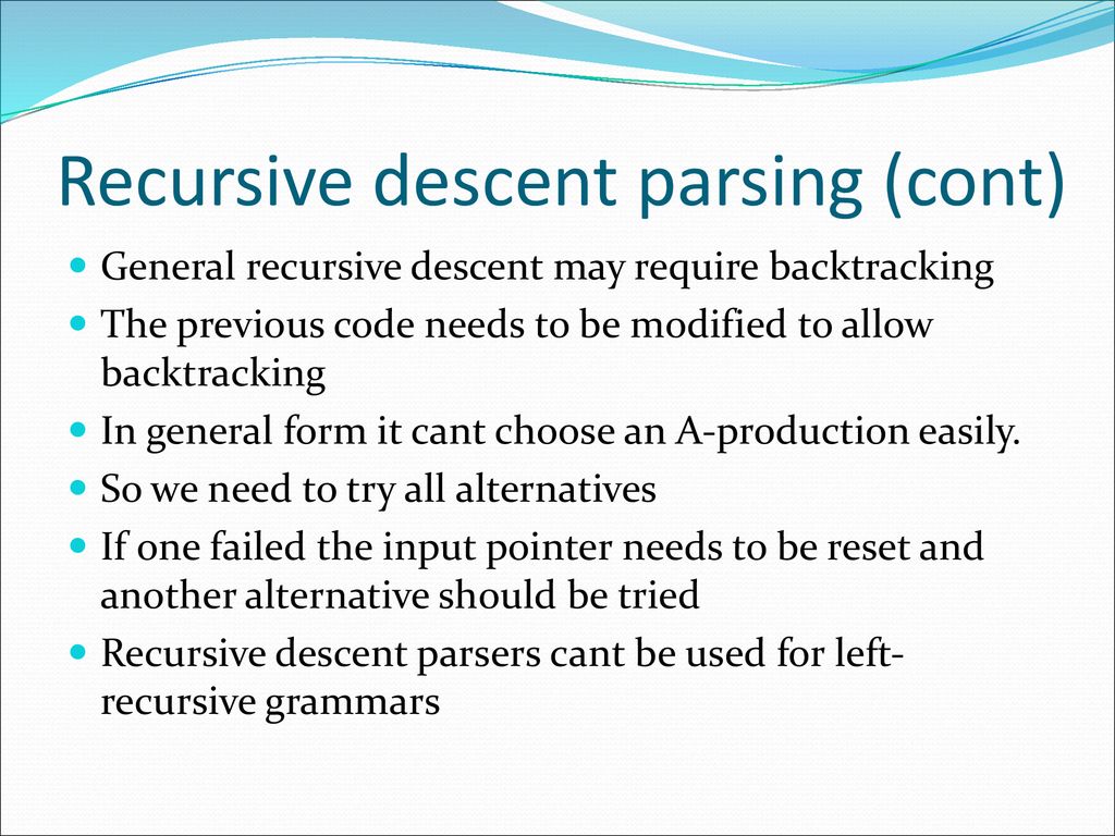 Recursive descent parsing (cont)