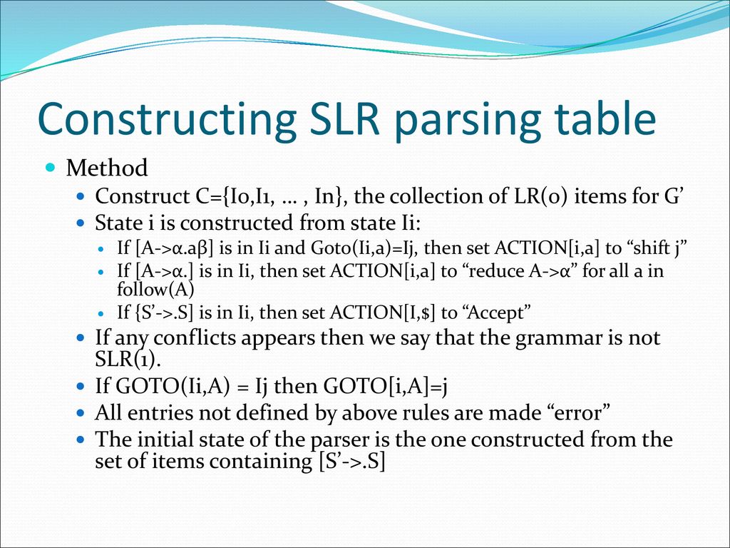 Constructing SLR parsing table
