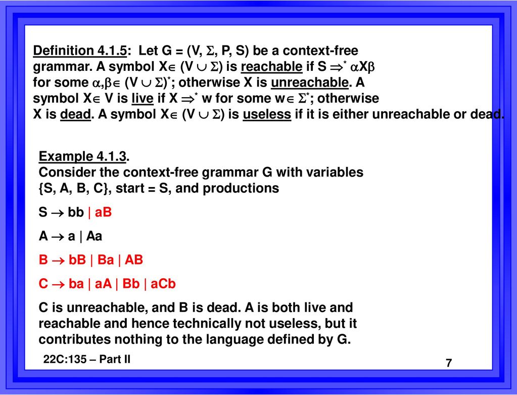 Grammars Definition 4 1 1 A Phrase Structure Grammar G Is A Four Tuple G V P S Where V Variables Or Non Terminals And Terminals Ppt Download