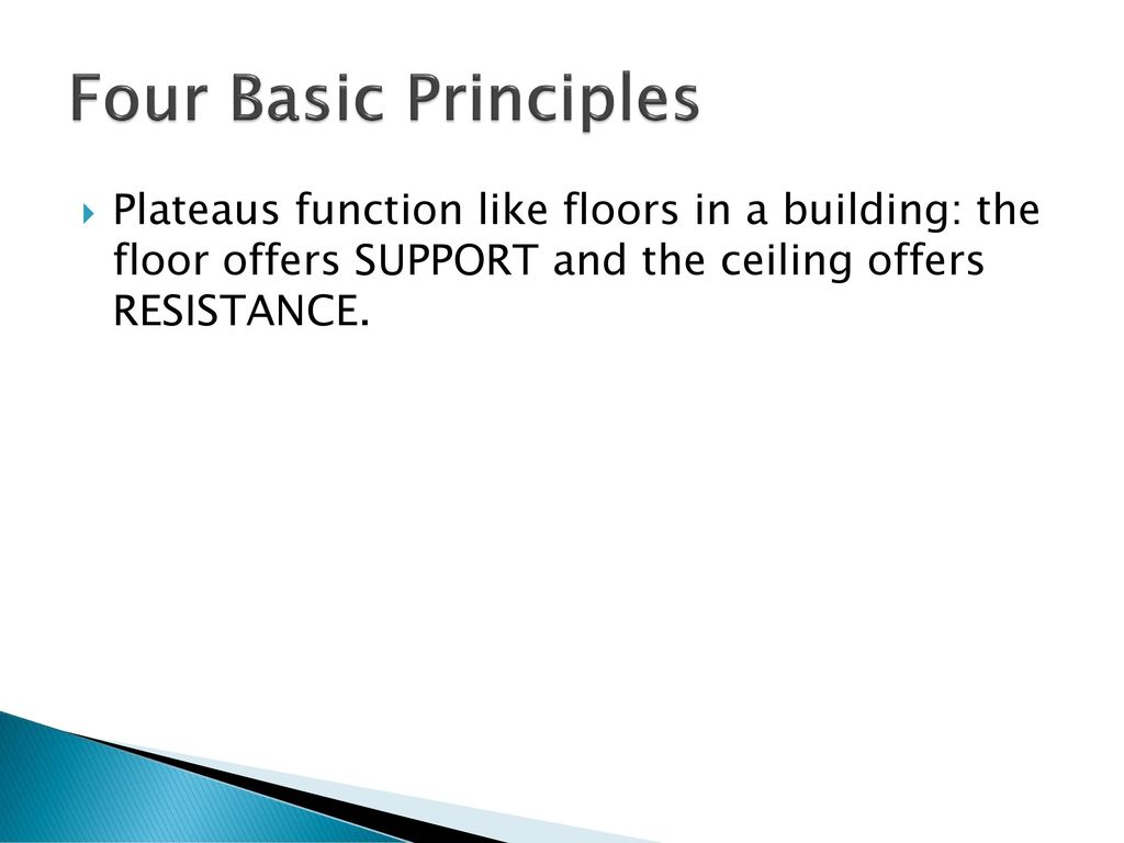 Four Basic Principles Plateaus function like floors in a building: the floor offers SUPPORT and the ceiling offers RESISTANCE.