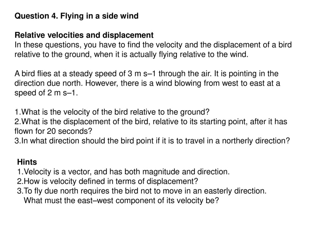 Question 4. Flying in a side wind
